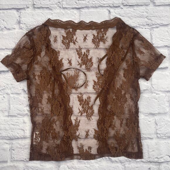 J1574 Floral Lace Tie Front Mesh Cover Up Size Small - Picture 5 of 5